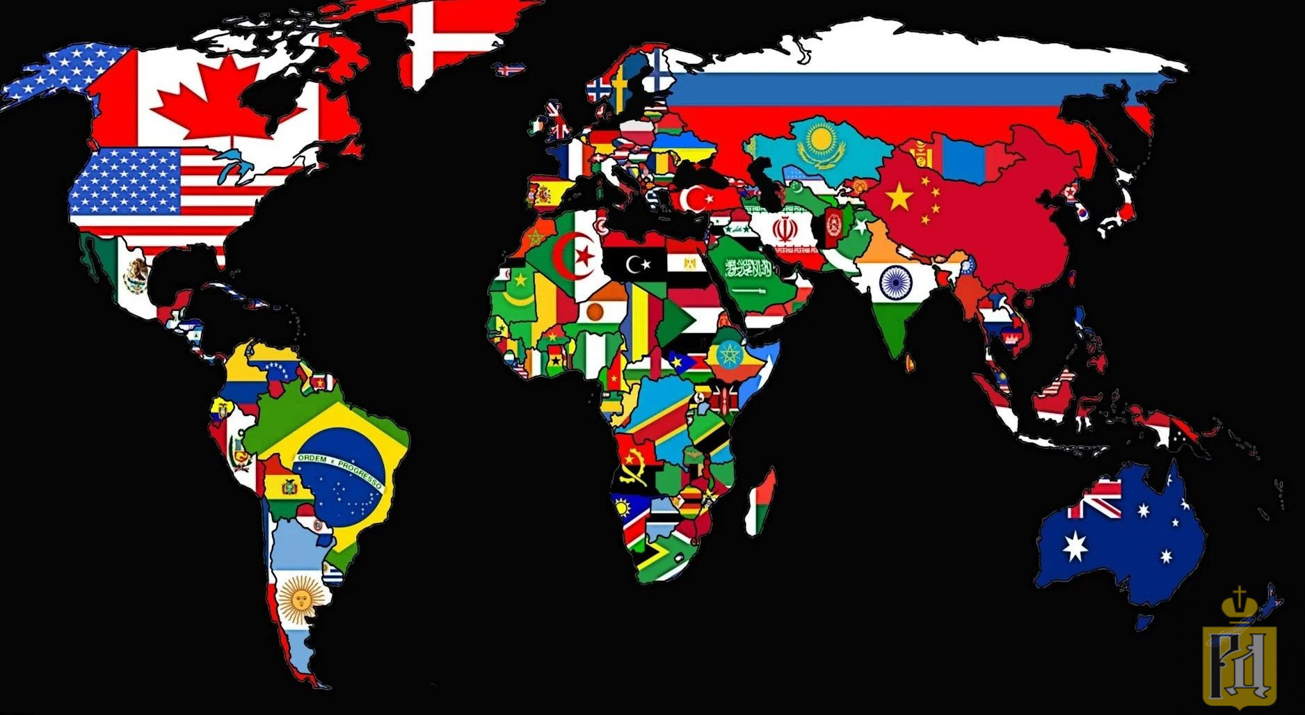 Карта мира сос флагами